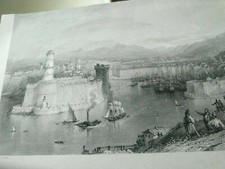 Lithographie Anglaise Ancienne entrée du port de Marseille