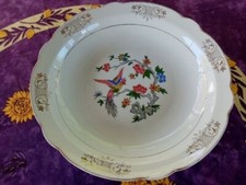 Plat Rond Creux Faience KG Lunéville Badonviller Décor Oiseau du Paradis 28,5cm