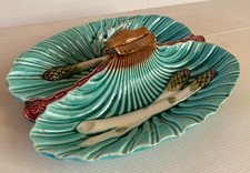 Ancien plat artichaut asperge barbotine majolica fin XIX  1900 égouttoir table