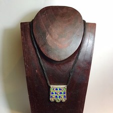 Ancien collier ethnique berbère Kabyle Important Pendentif en argent  émaillé