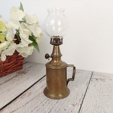 Lampe française vintage à essence minéral Pigeon en laiton doré verre globe
