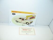 1 fiche + certif. DINKY TOYS ATLAS repro ref 1428, Peugeot 304 blanche