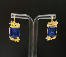 Femme Boucles D'Oreilles Pendentifs Quartz Bleu Saphir Arg. 925 Plac. Or Fait