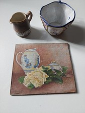 Lot Déco Collection QUIMPER BRETAGNE peinture huile sur carton / faience
