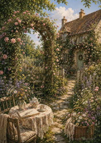 Affiche jardin cottage - affiche, a4