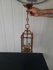 Ancien lustre lanterne d’entrée vestibule suspension en bronze art déco 