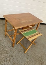 VINTAGE Bureau ENFANT ROTIN DESIGN Rare 50 60 70 Tabouret Pliant H48cm 41/61cm