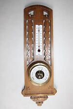 Ancien baromètre Art Déco en bois, plaque émaillé centigrade glace, hauteur 46.5