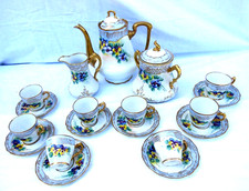 Service à café complet 1930 porcelaine de Limoges, dorure à l'agate: Les Pensées