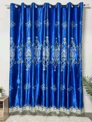 Rideaux satin brodé bleu - rideaux,