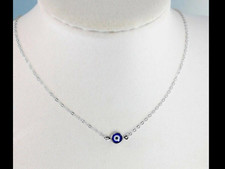 Neuf collier oeil bleu maléfique grec turc argenté hamsa mauvais oeil