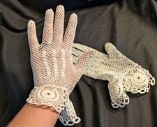 Paire de Gants Anciens, Collerette Motif Breton, Filet Au Crochet, Adulte Femme 