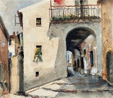 Ruelle, Aquarelle Ancienne, Signature à identifier