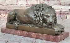 Statue En Bronze Pur De Marbre Art Rugissant Lions Majestueux Sculpture Figurine
