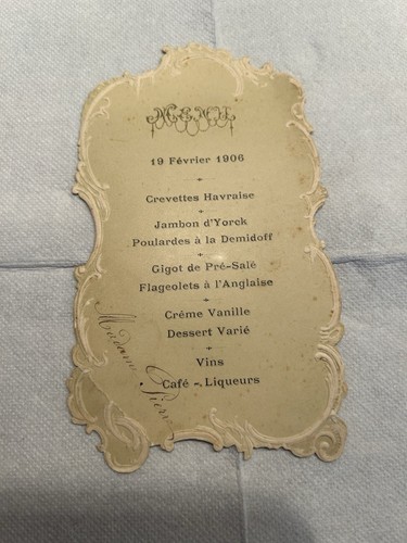 Menu ancien 1906 - menu,