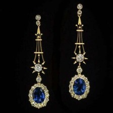 14K or Jaune Plaqué 3 CT Simulé Saphir et Diamant Goutte / Pendantes Oreilles