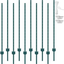 VEVOR Lot de 10 Poteaux de Clôture en Métal Piquets Robustes Jardin 152,4cm Vert