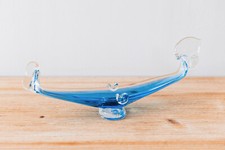 Vide Poche Cendrier en Forme de Gondole en Verre Bleuté