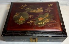 Coffret boite ancienne couture À Thé chinoise laqué Noir Et Rouge Chine