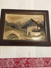 Ancien Tableau Bois Sculpte 