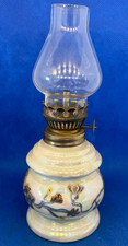 Vintage Ancienne Lampe à Pétrole sur pied 17,5 cm Fleurs Dessin Peint fait main