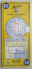 Carte routière Michelin 83 Carcassonne - Nîmes Plastifiée Plastilux Année 1966