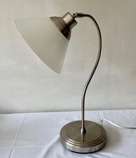 LAMPE de TABLE BUREAU Vintage 1980 en MÉTAL CHROMÉ ABAT-JOUR Orientable en VERRE