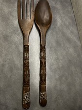 Grands Couverts en Bois sculpté Fourchette Cuillere Géante Déco Vintage