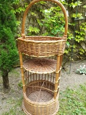 Grand Panier porte bouteilles et verres/ Bar/Desserte en osier/rotin ouvragé 