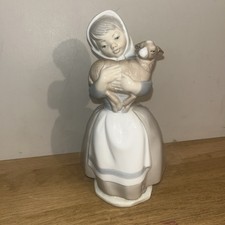 Statue Déco Porcelaine Jeune Fille Bergère Agneau Nao Par Lladro Made In Spain