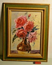 Aquarelle Gouache Léopold Pradère 1869-1941 Nature morte bouquet vielles roses