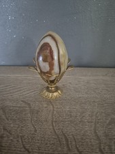 Oeuf En Onyx Sur Support En Metal Doré #320 