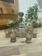 Ancien Service à Liqueur en Verre Taupe - Vintage, Estampillé Tchécoslovaquie