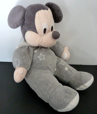 83. Grand doudou peluche  MICKEY DISNEY NICOTOY gris blanc étoile capuche 46cm