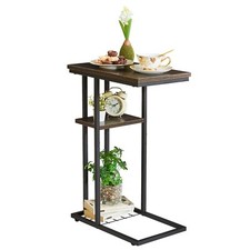 Table d’appoint Basse Bout de Canapé Forme C à 2 Étages Rangement Structure e...