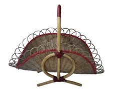 Ancien Panier A Bûches À Bois Porte Revue Rotin Osier Années 1960/1970