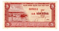VIETNAM SUD SOUTH VIET NAM Billet 5 DONG 1955 P13a RIZIERE RIZICULTEUR  BON ETAT
