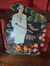 Ancienne Plaque  publicitaire  en tole peinte  Au bel habit