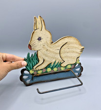 Porte-rouleau papier toilette WC mural – lapin en bois peint vintage