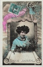 CP BONNE ANNEE 365 JOURS DE BONHEUR FEMME A FENETRE - GUI ILLUSTRE