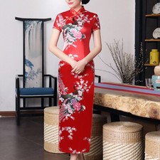 Robe Quotidienne Femme Tendance ??t?? Longue Qipao avec Motif Fleur Imprim??