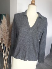 Pull femme gris souris col V Ajusté cachemire   ERIC BOMPARD  Taille XL