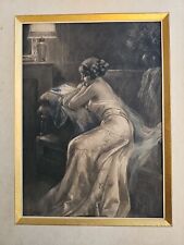 XIXe Delphin Enjolras Lithographie Rehaussée Femme Lisant Livre