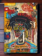 Tableau huile toile d'artiste Jean-Michel Basquiat signé estampillé fait...