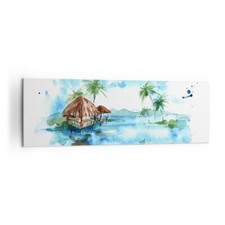 Impression sur Toile 160x50cm Tableaux Image Photo Tropiques eau bungalow rivage