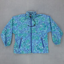 Imperméable Vintage 90s Décathlon M Bleu Crazy Pattern Disco Funky Capuche Nylon