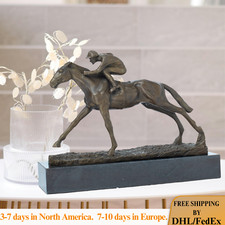 Famous Jockey on Horseback Bronze Statue Cast Horse Racing Sculpture Home Decor