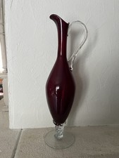 Magnifique Vase Col crayon En Verre Rouge Vénitien Fabriqué Sur L’île de Murano