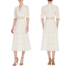 ML Monique Lhuillier Swiss Dot Midi Dress, White, Size 4, NWT $495