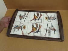 Ancien grand plateau Bois Faïence Gien a décor de canard Faisant Bécasse Chasse